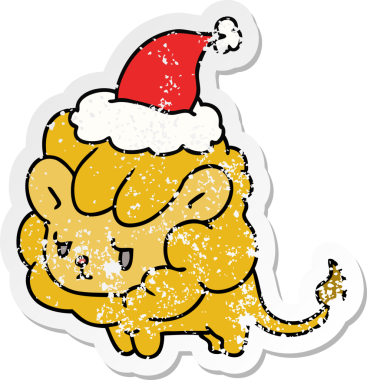 Bir insan tarafından çizilmiş kawaii aslanının kederli yılbaşı çıkartması.