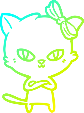 Bir insan tarafından çizilmiş bir çizgi film kedisinin soğuk gradyan çizgisi.