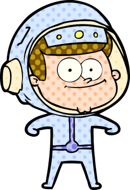 Bir insan tarafından çizilmiş mutlu astronot çizgi filmi.
