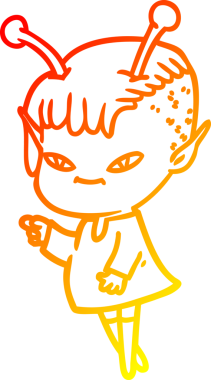 Bir insan tarafından çizilmiş sevimli bir uzaylı kız çizgi çizimi.