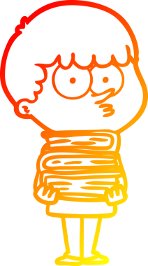 İnsan tarafından çizilmiş bir sürü kitabı olan, çizgi film meraklısı bir çocuğun sıcak çizgi çizimi.