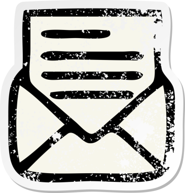 Sevimli bir karikatür mektubu ve bir insan tarafından çizilmiş zarfın sıkıntılı etiketi.