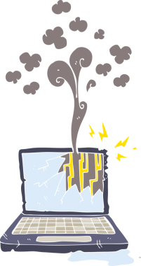 Bir insan tarafından çizilen bozuk bilgisayarın düz renk çizimi