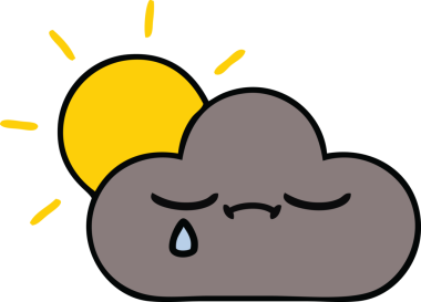 Bir insan tarafından çizilmiş bir fırtına bulutu ve güneş karikatürü.