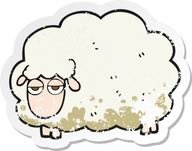 Bir insan tarafından çizilmiş çamurlu kış koyununun retro sıkıntılı çıkartması.