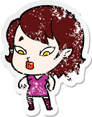 Bir insan tarafından çizilmiş şirin bir vampir kızın sıkıntılı çıkartması.