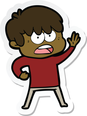 Bir insan tarafından çizilmiş endişeli bir çizgi film çocuğunun çıkartması.