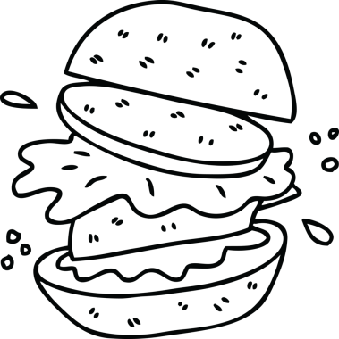 Bir insan tarafından çizilmiş garip bir sebze burger çizgi filmi.