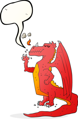 Bir insan tarafından çizilmiş serbest konuşma balonu çizgi filmi mutlu ejderha