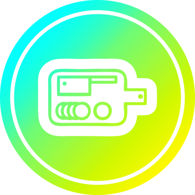 Bir insan tarafından çizilmiş havalı gradyan bir resim ile tahta dairesel simge kesme