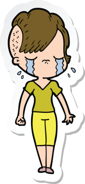 Bir insan tarafından çizilmiş, ağlayan bir kızın çıkartması.