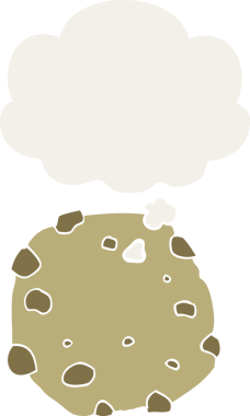 Düşünce baloncuklu çizgi film kurabiyesi insan tarafından çizilmiş.