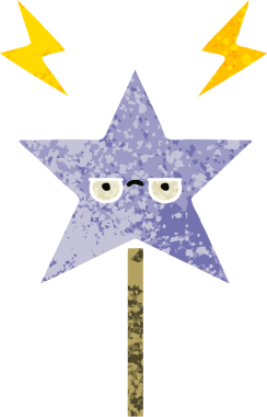 Bir insan tarafından çizilmiş sihirli bir değneğin retro çizim tarzı karikatürü.