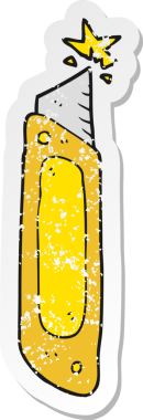 Bir insan tarafından çizilmiş karikatür inşaat bıçağının gerilimli çıkartması.