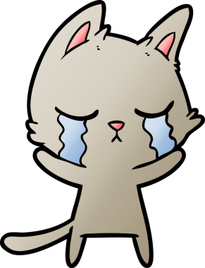 Bir insan tarafından çizilmiş ağlayan çizgi film kedisi.