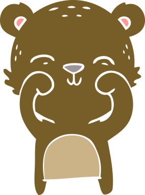 Bir insan tarafından çizilmiş mutlu düz renkli çizgi film ayısı.