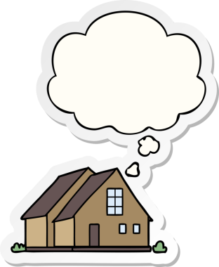 Düşünce baloncuğu insan tarafından çizilmiş bir çıkartma olan karikatür evi.