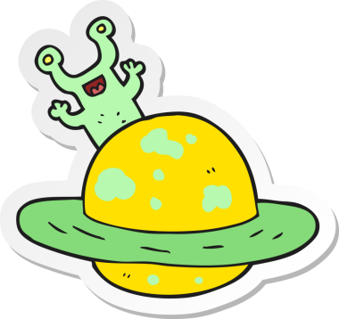 Bir insan tarafından çizilmiş uzaylı bir gezegenin çıkartması.