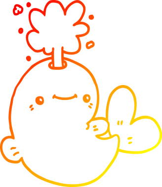 Bir insan tarafından çizilen su püskürten bir balinanın sıcak çizgi çizgisi.