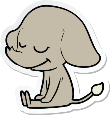 Bir insan tarafından çizilmiş gülümseyen fil çıkartması.