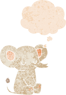 Düşünce baloncuklu çizgi film fili grunge dertli eski moda bir insan tarafından çizilmiş.