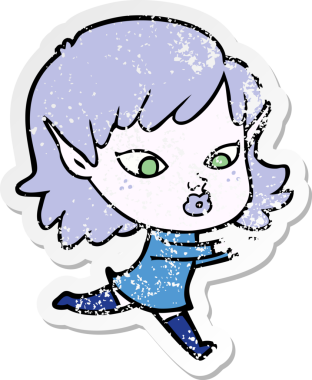 Bir insan tarafından çizilmiş güzel bir elf kızının sıkıntılı çıkartması.