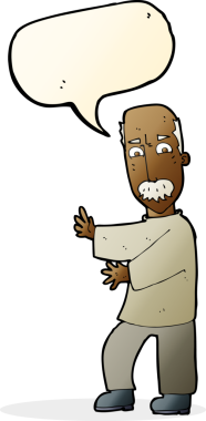 Bir insan tarafından çizilmiş konuşma balonlu kızgın yaşlı adam çizgi filmi.