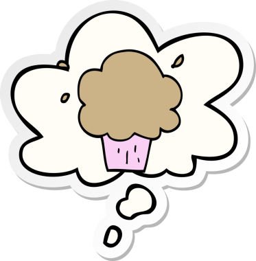 İnsan tarafından çizilmiş bir çıkartma olarak düşünce baloncuklu çizgi film keki.