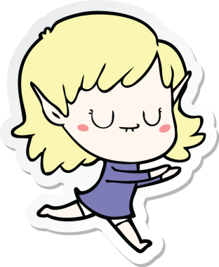 Bir insan tarafından çizilmiş mutlu bir elf kızının çıkartması.