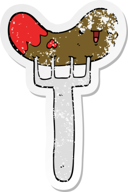 Bir insan tarafından çizilmiş sosis ve çatalın sıkıntılı çıkartması.