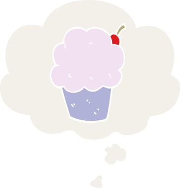 Düşünce baloncuğu olan, insan tarafından çizilmiş bir kek.