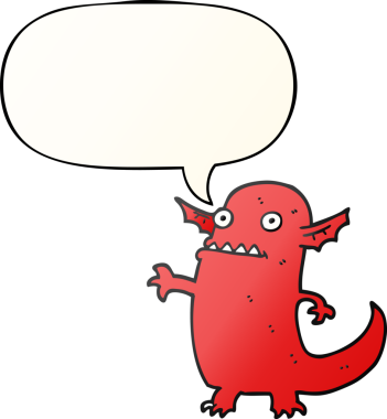 Cadı-Cadılar Bayramı canavarı, bir insan tarafından çizilmiş yumuşak bir gradyan tarzla konuşma baloncuğu.