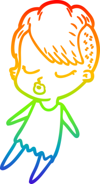 Gökkuşağı gradyan çizgi çizimi Bir insan tarafından çizilmiş güzel hippi kız