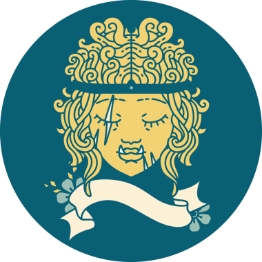 Retro Dövme Tarzı Ork Barbar karakter yüzü Bir insan tarafından çizilmiş