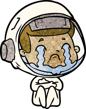 Bir insan tarafından çizilmiş ağlayan astronot çizgi filmi.