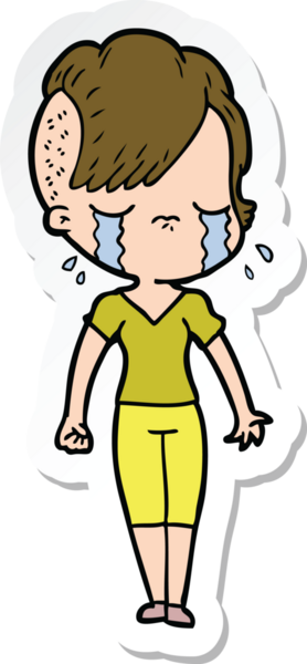 Bir insan tarafından çizilmiş, ağlayan bir kızın çıkartması.