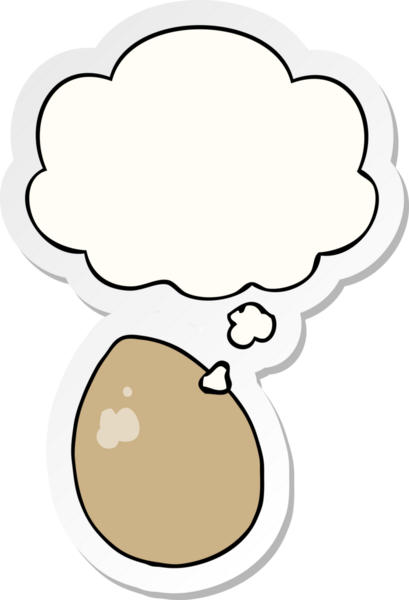 Düşünce baloncuklu çizgi film yumurtası insan tarafından çizilmiş bir çıkartma.
