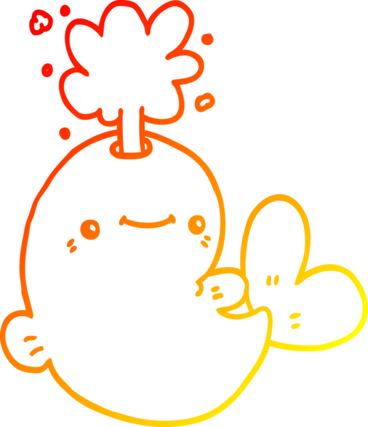 Bir insan tarafından çizilen su püskürten bir balinanın sıcak çizgi çizgisi.