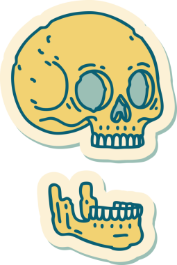 Bir insan tarafından çizilmiş bir kafatasının geleneksel stiliyle dövme çıkartması.