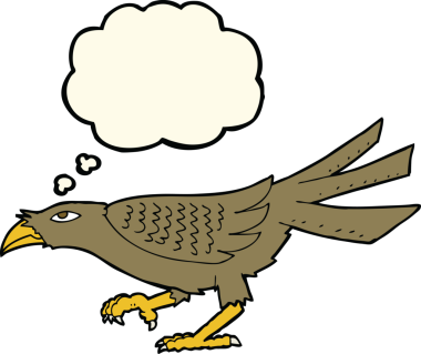 Bir insan tarafından çizilmiş düşünce baloncuklu çizgi film kuşu.