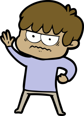 Bir insan tarafından çizilmiş sinirli çizgi film çocuğu.