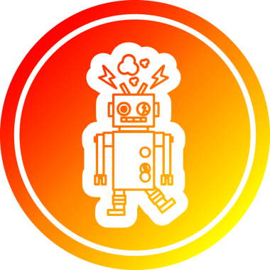 arızalı robot dairesel simgesi bir insan tarafından çizilmiş sıcak gradyan bitiş