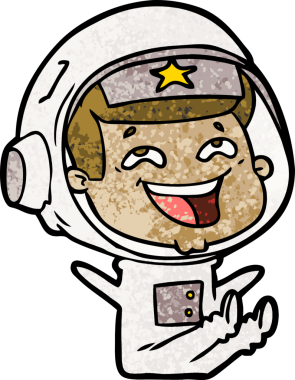 Bir insan tarafından çizilmiş gülen astronot çizgi filmi.