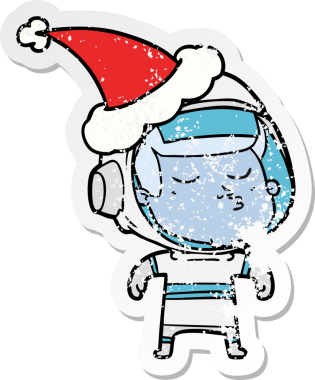 Bir insan tarafından çizilmiş Noel Baba şapkası giyen kendine güvenen bir astronotun sıkıntılı çıkartması.