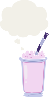 Düşünce baloncuklu karikatür milkshake 'i bir insan tarafından çizilmiş.
