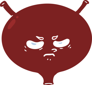 Bir insan tarafından çizilmiş düz renkli karikatür kızgın mesane.