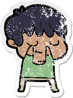 Bir insan tarafından çizilmiş mutlu çizgi film çocuğunun sıkıntılı çıkartması.