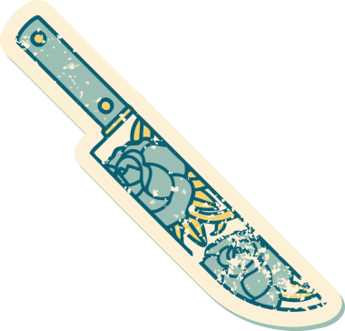 Bir hançerin ve bir insanın çizdiği çiçeklerin sembolik dövmesi.