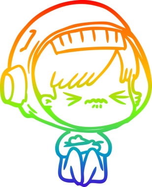 Gökkuşağı gradyan çizgi çizimi bir insan tarafından çizilmiş astronot bir kadın.