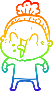 Gökkuşağı gradyan çizgi çizimi Bir insan tarafından çizilmiş mutlu yaşlı kadın